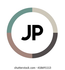JP letters, four colors in abstract background logo, design identity in circle, alphabet letter