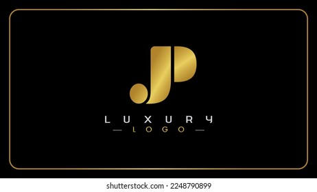 Letras JP diseño de logotipo vectorial de lujo, Color dorado inicial icono de monograma, Aislado sobre fondo negro.