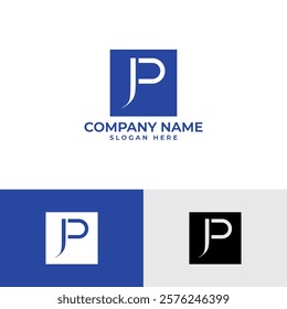 The "JP" logo is clean and modern with a square frame and intertwined letters. It conveys professionalism and is versatile for various applications.