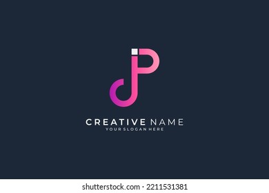 Combinación del logotipo JP con letras J y P, diseño monograma con gradiente rosa
