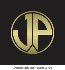 JP Logo monogram circle with piece ribbon style on gold colors