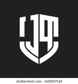 JP Logo monogram with emblem shield shape design isolated on black background