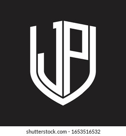 JP Logo monogram with emblem shield design isolated on black background
