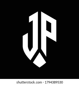 jp logo monogram with emblem shield style design template