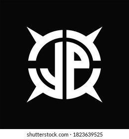 Monograma del logotipo JP con cuatro piezas de la plantilla de diseño de segmentos de círculo sobre fondo negro