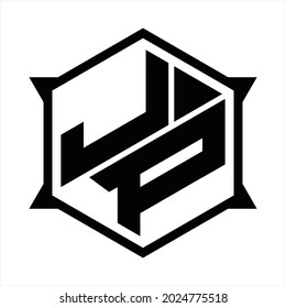 JP Logo monogram with hexagon and sharp shape design template