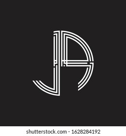 JP Logo monogram triple ribbon style line design template isolated on black background