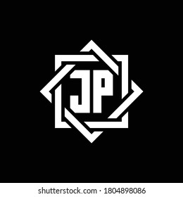 JP monogram logo with abstract square around design template