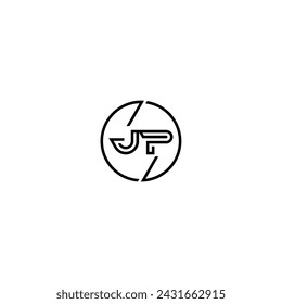 Logo de concepto de contorno simple JP y círculo de diseño inicial de fondo blanco y negro