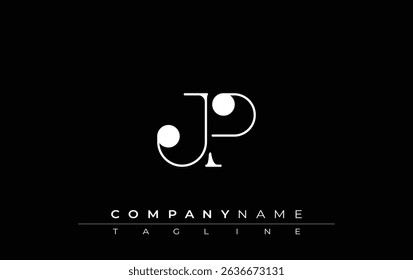 JP Typography Logo Design. Stylish monogram design depiction featuring the letters J and P combined in an artistic signature style, delivering a unique and creative visual representation.