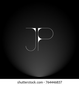 JP White thin minimalist LOGO Design with Highlight on Black Background.
