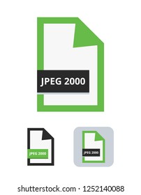 Jpeg 2000 file flat vector icon. Symbol of JPEG 2000 file with choice of lossless or lossy compression for pictures, photos, images, graphic, web and print isolated on a white background.