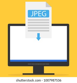 The jpeg file is downloaded to the computer. Download the jpeg file via the Internet. Flat design, vector illustration, vector.