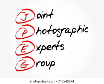 JPEG Joint Photographic Experts Group is an group of experts that develops and maintains standards for a suite of compression algorithms for computer image files, acronym text concept background
