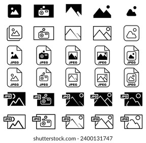 JPEG,Jpg (Joint Photographic Experts Group) Image file format Icon collection. isolated background vector illustration.