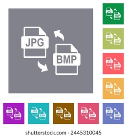 JPG BMP file conversion flat icons on simple color square backgrounds