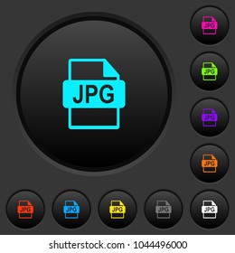 JPG file format dark push buttons with vivid color icons on dark grey background