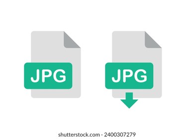 JPG file format, download jpg file sign with arrow, set of two vector icons