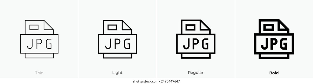 jpg file icon. Thin, Light Regular And Bold style design isolated on white background