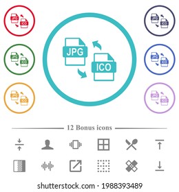 JPG ICO file conversion flat color icons in circle shape outlines. 12 bonus icons included.