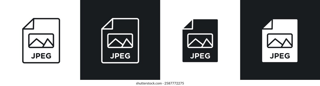 Jpg icon set black and white colors. Graphic Vector icons pack