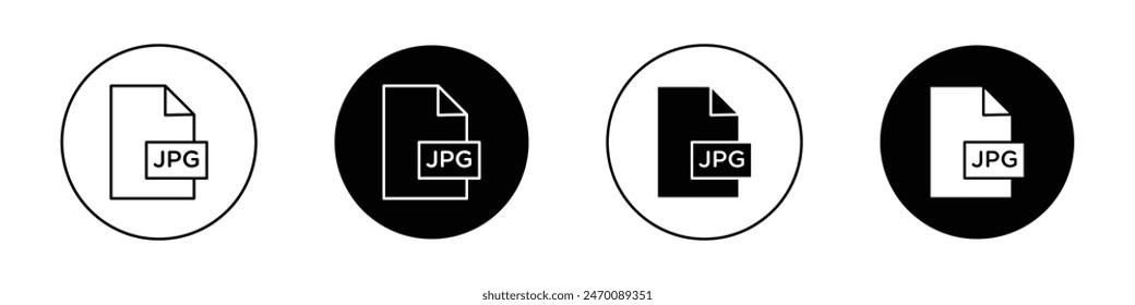 Jpg icon set. jpeg file type symbol. image picture file jpg format icon in black filled and outlined style.