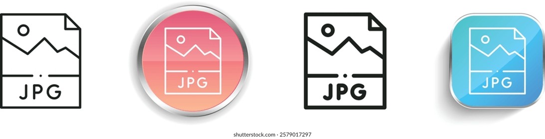 jpg icon. Thin Linear, Regular and Button Style Design Isolated On White Background