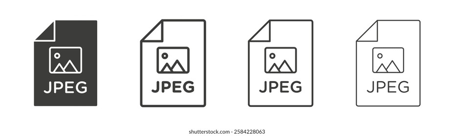 Jpg icons set. Liner outlined and flat black color