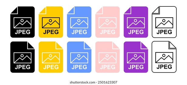 Conjunto de iconos de línea Jpg. Icono de Vector de tipo de archivo jpeg. Imagen de archivo de imagen signo de formato jpg para diseños de interfaz de usuario