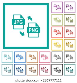 JPG PNG file conversion flat color icons with quadrant frames on white background