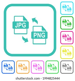 JPG PNG file conversion vivid colored flat icons in curved borders on white background