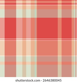 Jpg texture plaid vector, packing check seamless textile. Youth fabric background tartan pattern in red and light colors palette.
