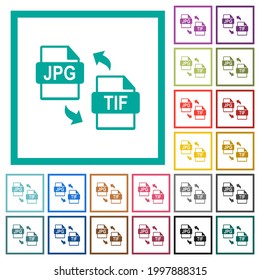 JPG TIF file conversion flat color icons with quadrant frames on white background