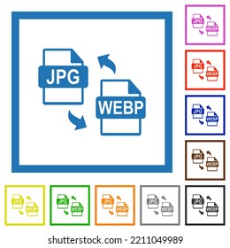JPG WEBP file conversion flat color icons in square frames on white background