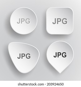 Jpg. White flat vector buttons on gray background.