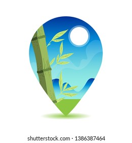 JPS icon with mountain bamboo landscape. Navigation symbol.