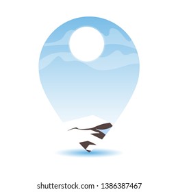 JPS icon with mountain landscape. Navigation symbol.