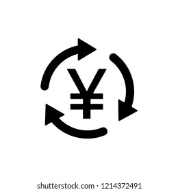 JPY / CNY Symbol circled by three arrows, Money flow, Exchange, Circulation, Japanese Yen, Chinese Yuan, Vector illustration