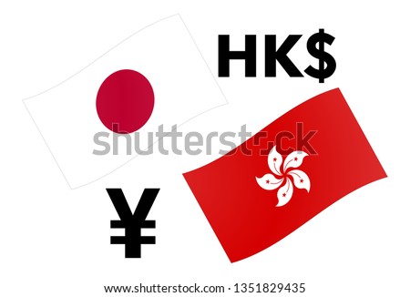 JPYHKD forex currency pair vector illustration. Japanese and Hongkong flag, with Yen and Dollar symbol.
