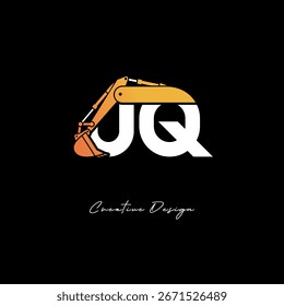 Logotipo de la construcción del brazo del excavador de JQ - diseño atrevido de la marca de la letra del Industrial para el equipo pesado, marca del contratista e identidad moderna de la ingeniería