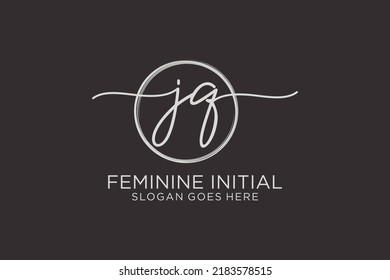 JQ Handschrift Logo mit Kreis-Vorlage Vektorlogo der ersten Signatur, Hochzeit, Mode, Blumen und botanisch mit kreativen Vorlage.