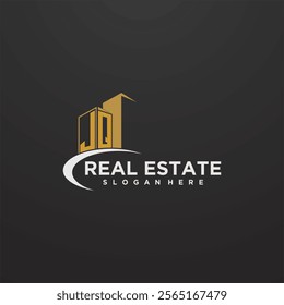 JQ initial monogram logo for real estate with building style