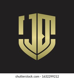 JQ Logo monogram with emblem shield shape design isolated gold colors on black background