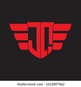 JQ Logo monogram with emblem and wings element design template on red colors