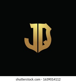 JQ logo monogram with gold colors and shield shape design template