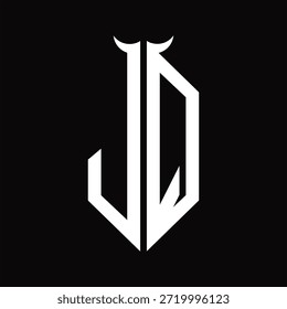 Monograma JQ Logo com forma de chifre isolado preto e branco modelo de design em fundo preto