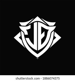 JQ Logo monogram with shield and horn shape design template ON black background