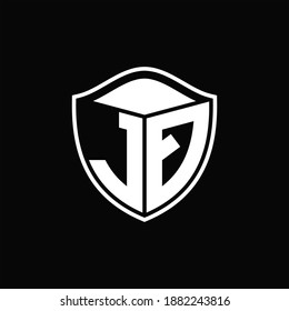 JQ Logo monogram shield shape with outline rounded design template on black background