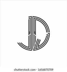Plantilla de diseño de línea de tres cintas de logotipo JQ Aislada en fondo blanco