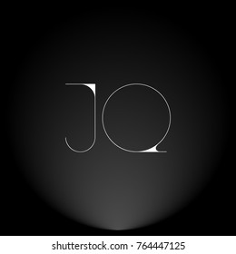 JQ White thin minimalist LOGO Design with Highlight on Black Background.